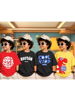 LEOTUDE - Boys Multi-Color Graphic Printed Cotton T-shirts (Pack of 4)