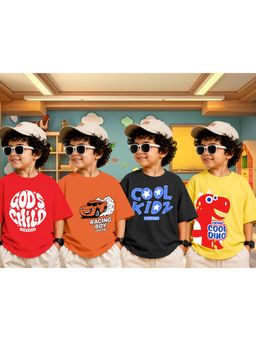 LEOTUDE - Boys Multi-Color Graphic Printed Cotton T-shirts (Pack of 4)