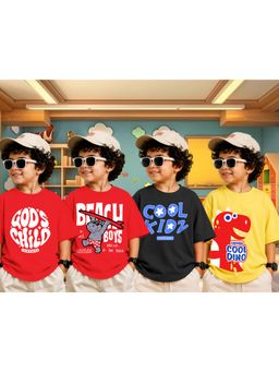 LEOTUDE - Boys Multi-Color Graphic Printed Cotton T-shirts (Pack of 4)