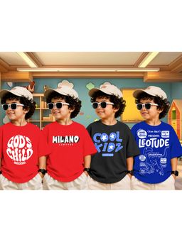 LEOTUDE - Boys Multi-Color Graphic Printed Cotton T-shirts (Pack of 4)