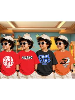 LEOTUDE - Boys Multi-Color Graphic Printed Cotton T-shirts (Pack of 4)