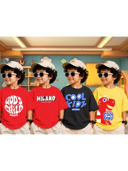 LEOTUDE - Boys Multi-Color Graphic Printed Cotton T-shirts (Pack of 4)