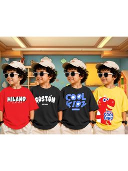 LEOTUDE - Boys Multi-Color Graphic Printed Cotton T-shirts (Pack of 4)