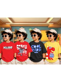 LEOTUDE - Boys Multi-Color Graphic Printed Cotton T-shirts (Pack of 4)