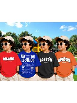 LEOTUDE - Boys Multi-Color Text Printed Cotton T-shirts (Pack of 4)