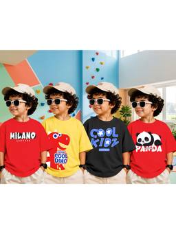 LEOTUDE - Boys Multi-Color Graphic Printed Cotton T-shirts (Pack of 4)