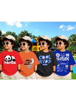 LEOTUDE - Boys Multi-Color Graphic Printed Cotton T-shirts (Pack of 4)