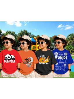LEOTUDE - Boys Multi-Color Graphic Printed Cotton T-shirts (Pack of 4)