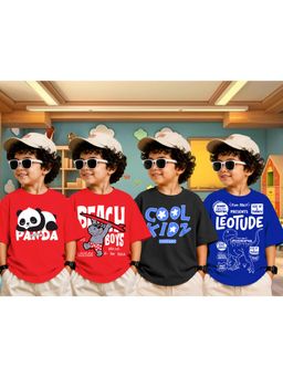LEOTUDE - Boys Multi-Color Graphic Printed Cotton T-shirts (Pack of 4)