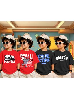 LEOTUDE - Boys Multi-Color Graphic Printed Cotton T-shirts (Pack of 4)