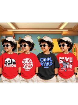 LEOTUDE - Boys Multi-Color Graphic Printed Cotton T-shirts (Pack of 4)