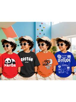 LEOTUDE - Boys Multi-Color Graphic Printed Cotton T-shirts (Pack of 4)