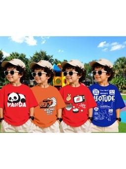 LEOTUDE - Boys Multi-Color Graphic Printed Cotton T-shirts (Pack of 4)