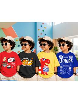 LEOTUDE - Boys Multi-Color Graphic Printed Cotton T-shirts (Pack of 4)
