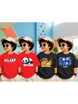 LEOTUDE - Boys Red-Black Graphic Printed Cotton T-shirts (Pack of 4)