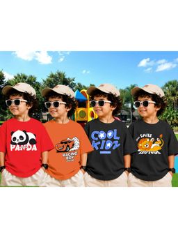 LEOTUDE - Boys Multi-Color Graphic Printed Cotton T-shirts (Pack of 4)