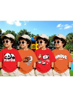 LEOTUDE - Boys Red-Orange Graphic Printed Cotton T-shirts (Pack of 4)
