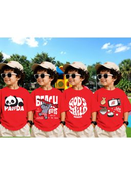 LEOTUDE - Boys Red Graphic Printed Cotton T-shirts (Pack of 4)