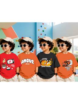 LEOTUDE - Boys Multi-Color Graphic Printed Cotton T-shirts (Pack of 4)