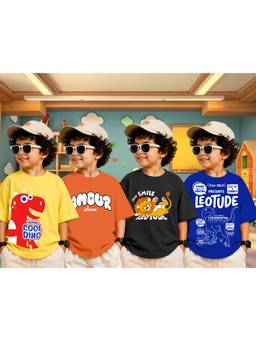LEOTUDE - Boys Multi-Color Graphic Printed Cotton T-shirts (Pack of 4)
