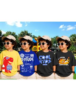 LEOTUDE - Boys Multi-Color Graphic Printed Cotton T-shirts (Pack of 4)