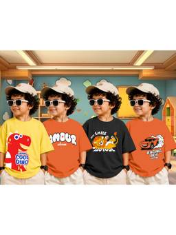 LEOTUDE - Boys Multi-Color Graphic Printed Cotton T-shirts (Pack of 4)