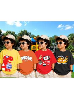 LEOTUDE - Boys Multi-Color Graphic Printed Cotton T-shirts (Pack of 4)