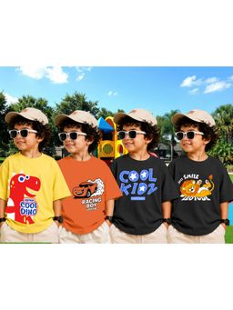 LEOTUDE - Boys Multi-Color Graphic Printed Cotton T-shirts (Pack of 4)