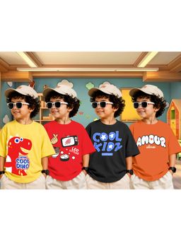 LEOTUDE - Boys Multi-Color Graphic Printed Cotton T-shirts (Pack of 4)