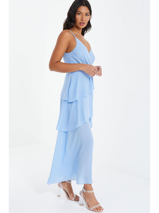 quiz blue chiffon dress QUIZ Women's Chiffon Halter Neck Maxi Dress