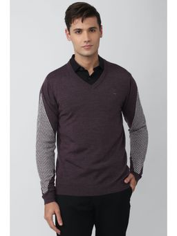 Van Heusen - Men Textured Purple Sweater