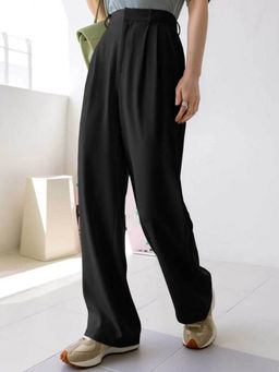 BROADSTAR - Women Black Solid Korean Trouser
