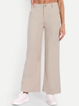 BROADSTAR - Women Beige Smart Loose Fit Mid-Rise Easy Wash Trouser