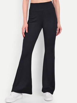 BROADSTAR - Women Black Smart Boot Cut High-Rise Easy Wash Trouser