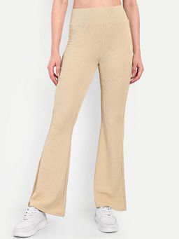 BROADSTAR - Women Light Beige Smart Boot Cut High-Rise Easy Wash Trouser