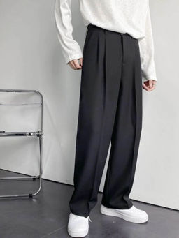 BROADSTAR - Women Black Solid Korean Trouser