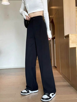 BROADSTAR - Women Black Loose Fit High-Rise Easy Wash Trouser