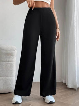 BROADSTAR - Women Black Solid Loose Fit Easy Wash Trouser