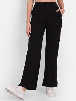 BROADSTAR - Women Black Solid Regular Fit High-Rise Trouser