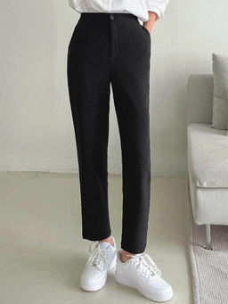 BROADSTAR - Women Black Straight Fit High-Rise Easy Wash Trouser