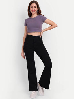 BROADSTAR - Women Black Solid Straight Fit Bootcut Trouser