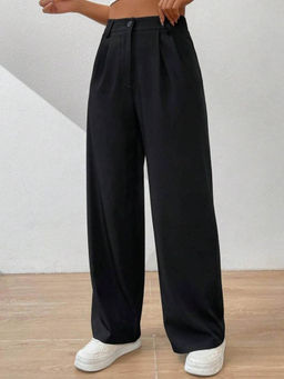 BROADSTAR - Women Black Solid Loose Fit High-Rise Trouser