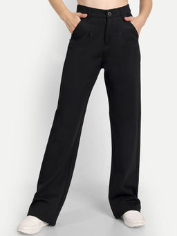 BROADSTAR - Women Black Solid Straight Fit Trouser
