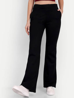 BROADSTAR - Women Black Solid High-Rise Bootcut Trouser