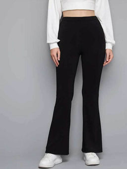 BROADSTAR - Women Black Solid High-Rise Bootcut Trouser