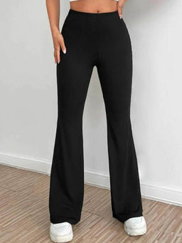 BROADSTAR - Women Black Solid High-Rise Bootcut Trouser
