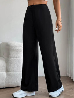 BROADSTAR - Women Black Solid Loose Fit High-Rise Parallel Trouser