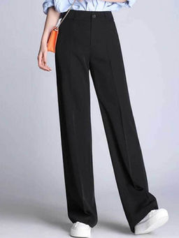 BROADSTAR - Women Black Solid Straight Korean Trouser