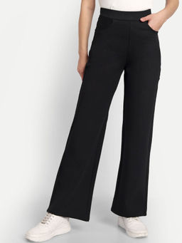 BROADSTAR - Women Black Solid Smart Straight Fit High-Rise Trouser