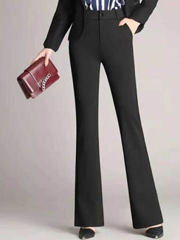 BROADSTAR - Women Black Solid Stretchable Bootcut Trouser